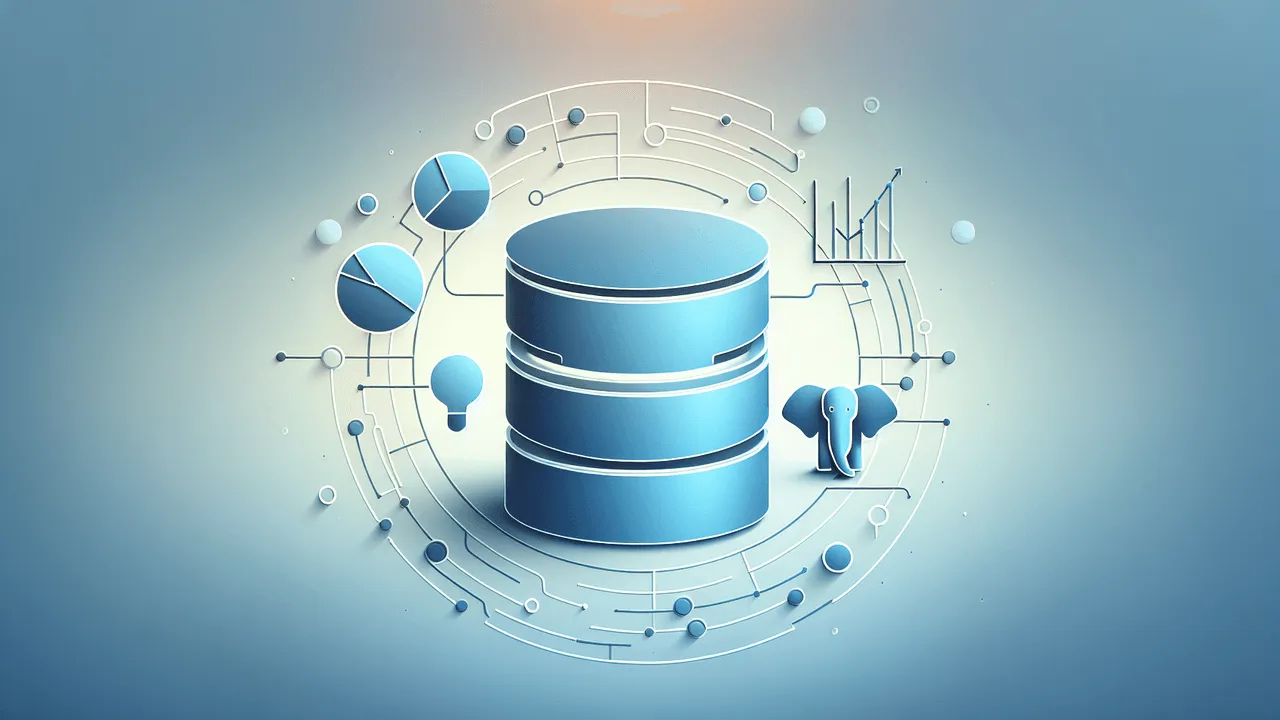 Create a visually engaging image with a gradient background transitioning from light grey to soft blue. Towards the left side, place the logo of an imaginary database represented by a blue elephant, thus highlighting the technology theme. Near the center of the image, incorporate a subtle motif representing a SQL database, like a simplified cylinder, and blend it slightly into the background to provide depth without overpowering the viewer. Towards the bottom right of the image, include a minimalist chart or graph icon to symbolism data analysis. The overall arrangement of elements should be balanced with a minimalist aesthetic, emphasizing a professional and technical, yet engaging tone. This image is intended for a presentation topic centered on effective database usage and data analysis.